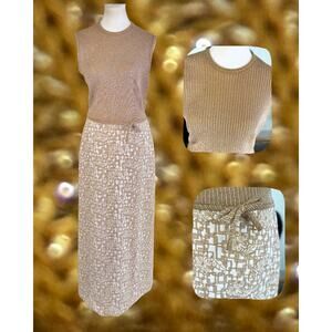 Vintage 70s Joan Curtis Groovy Metallic Geo Floral Maxi Hippy Dress Size M/L